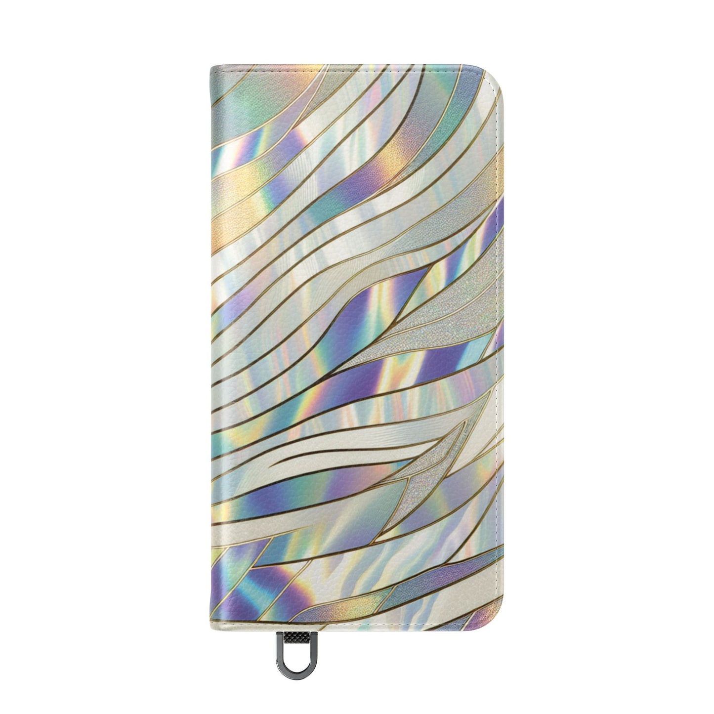 Holographic Wave Flip Phone Case — Iridescent Marble Wallet Cover