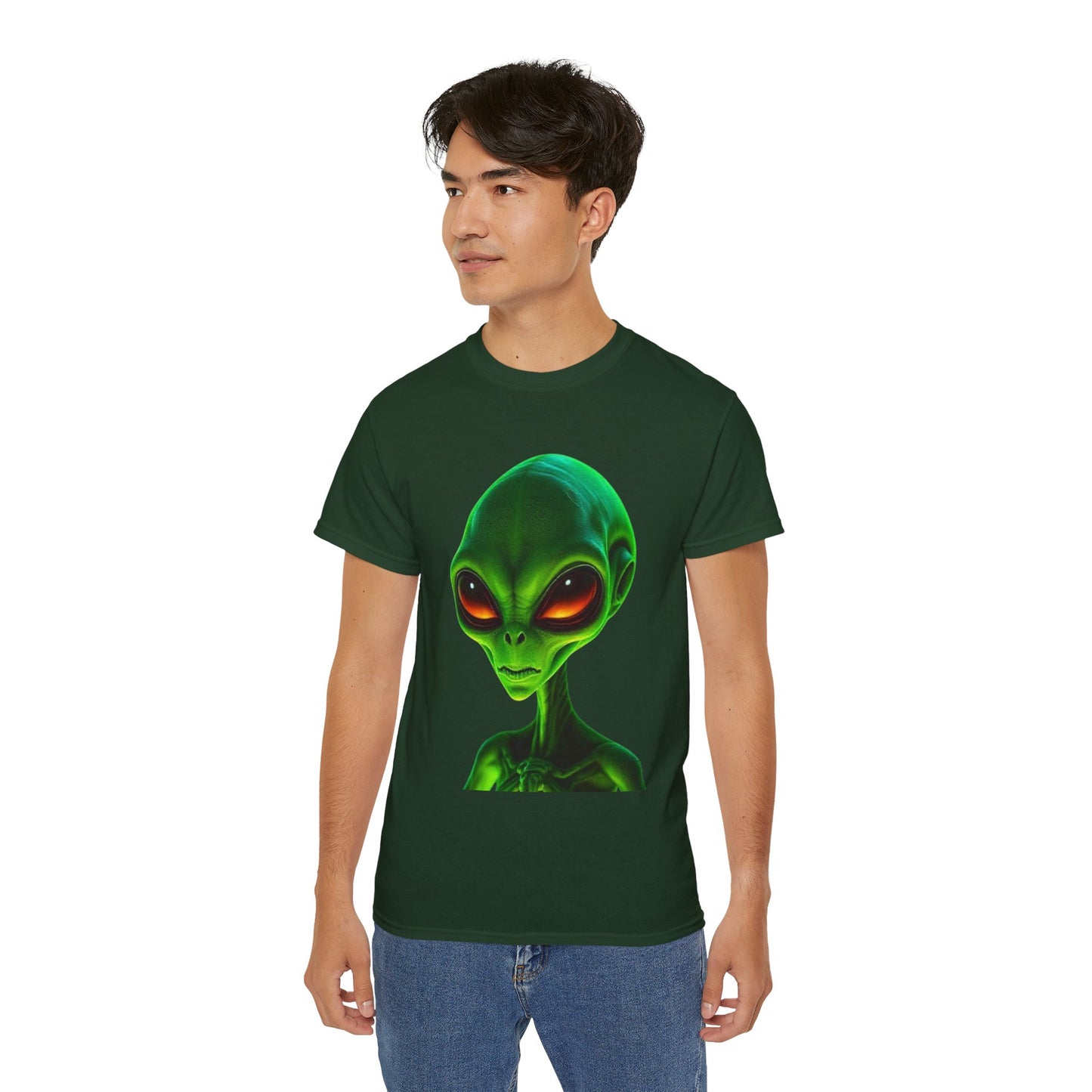Alien Head Tee – Green Extraterrestrial Graphic T-Shirt