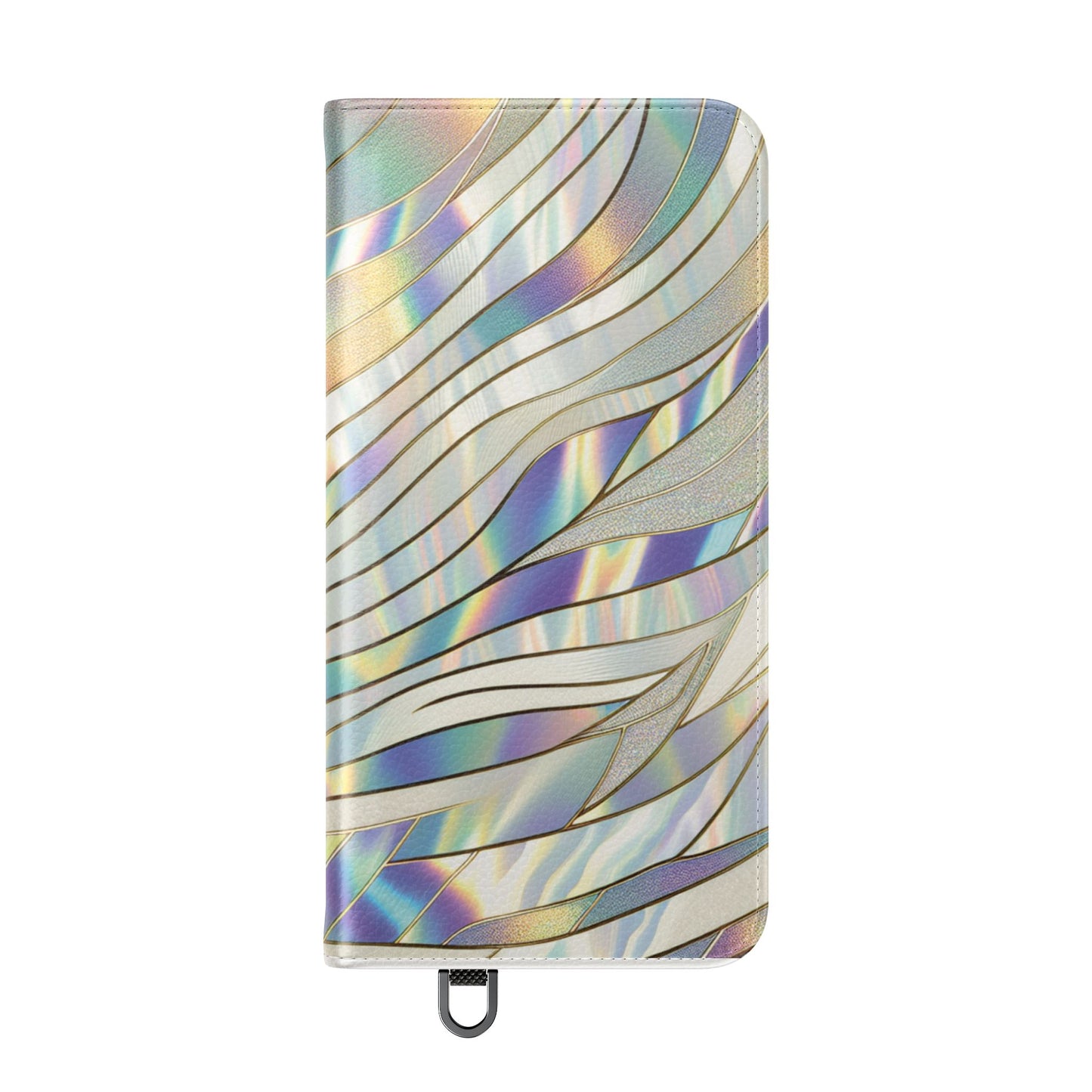 Holographic Wave Flip Phone Case — Iridescent Marble Wallet Cover
