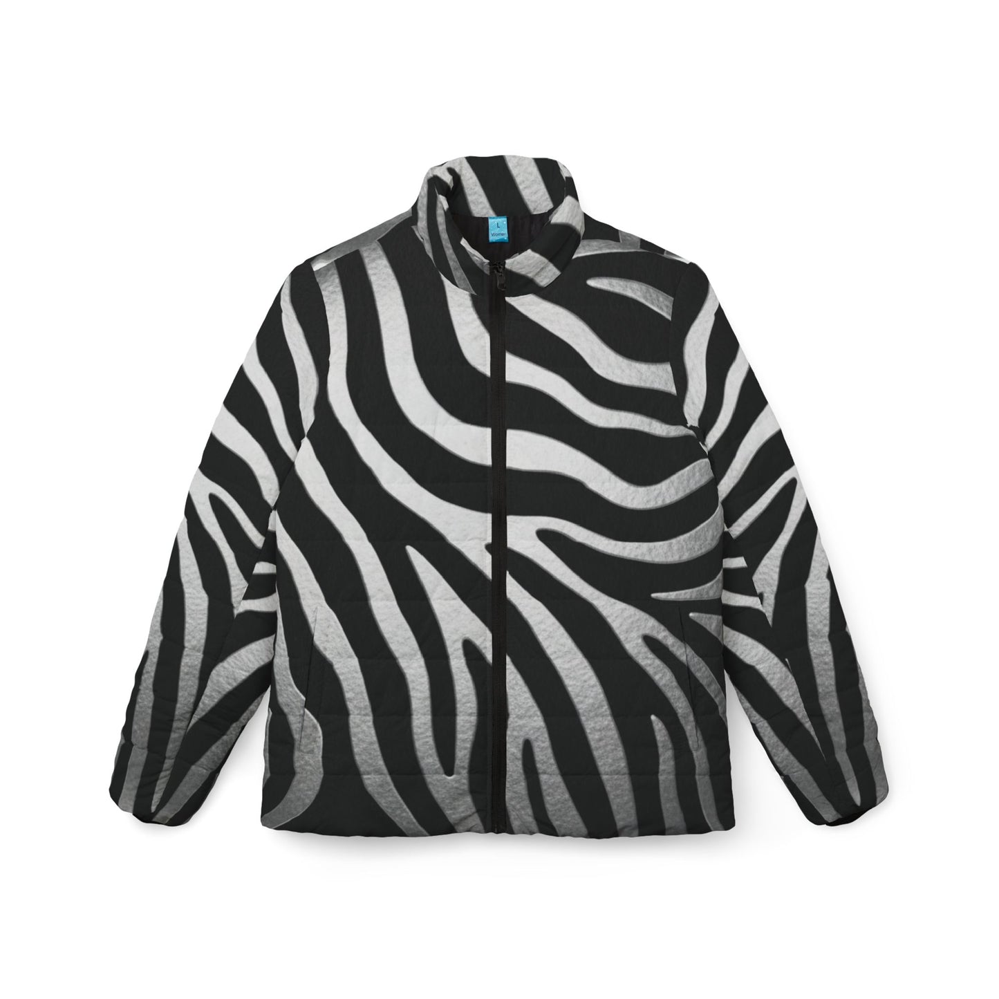 Zebra Print Women's Puffer Jacket – Bold Black & White Winter Coat