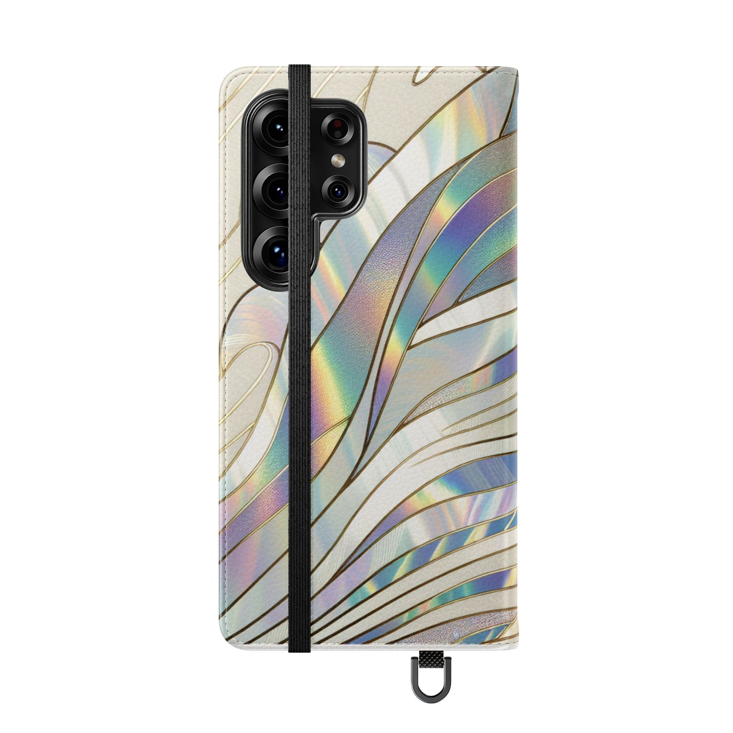Holographic Wave Flip Phone Case — Iridescent Marble Wallet Cover