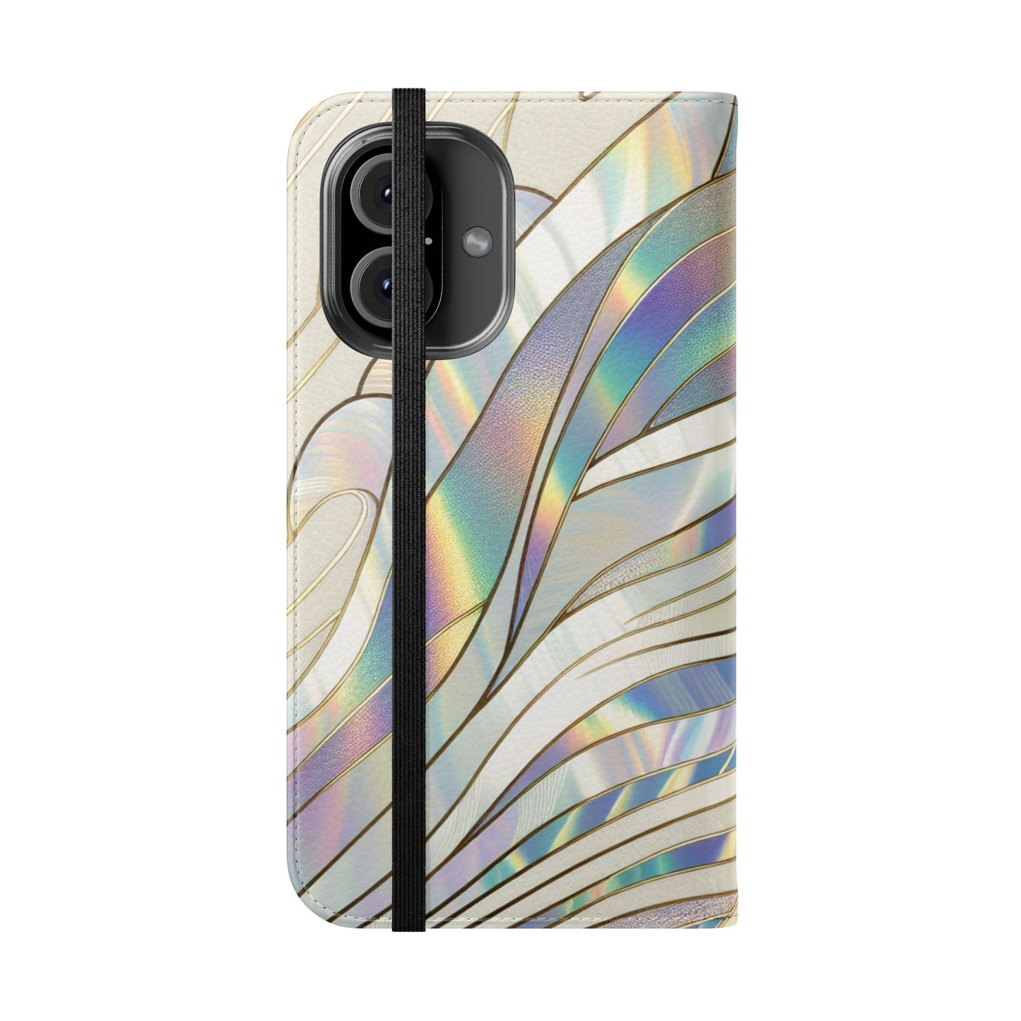 Holographic Wave Flip Phone Case — Iridescent Marble Wallet Cover