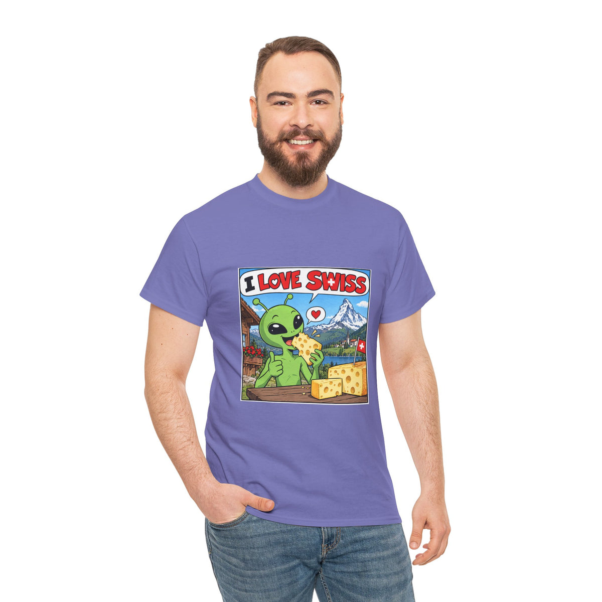 I Love Swiss Alien T-Shirt – lustiges Schweiz-Shirt mit Alien