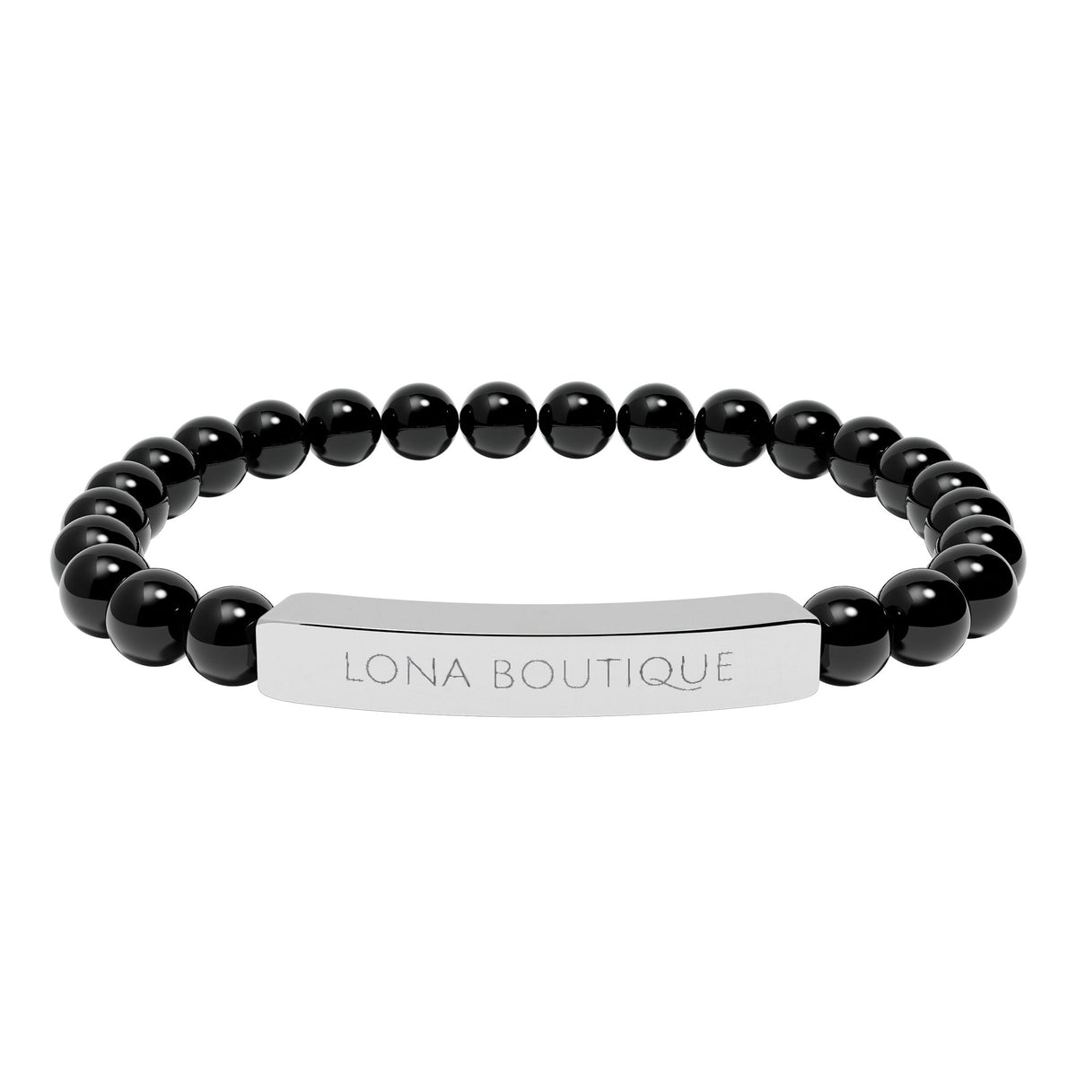 Natural Stone Stretch Bar Bracelet – Personalized Engraved Gift