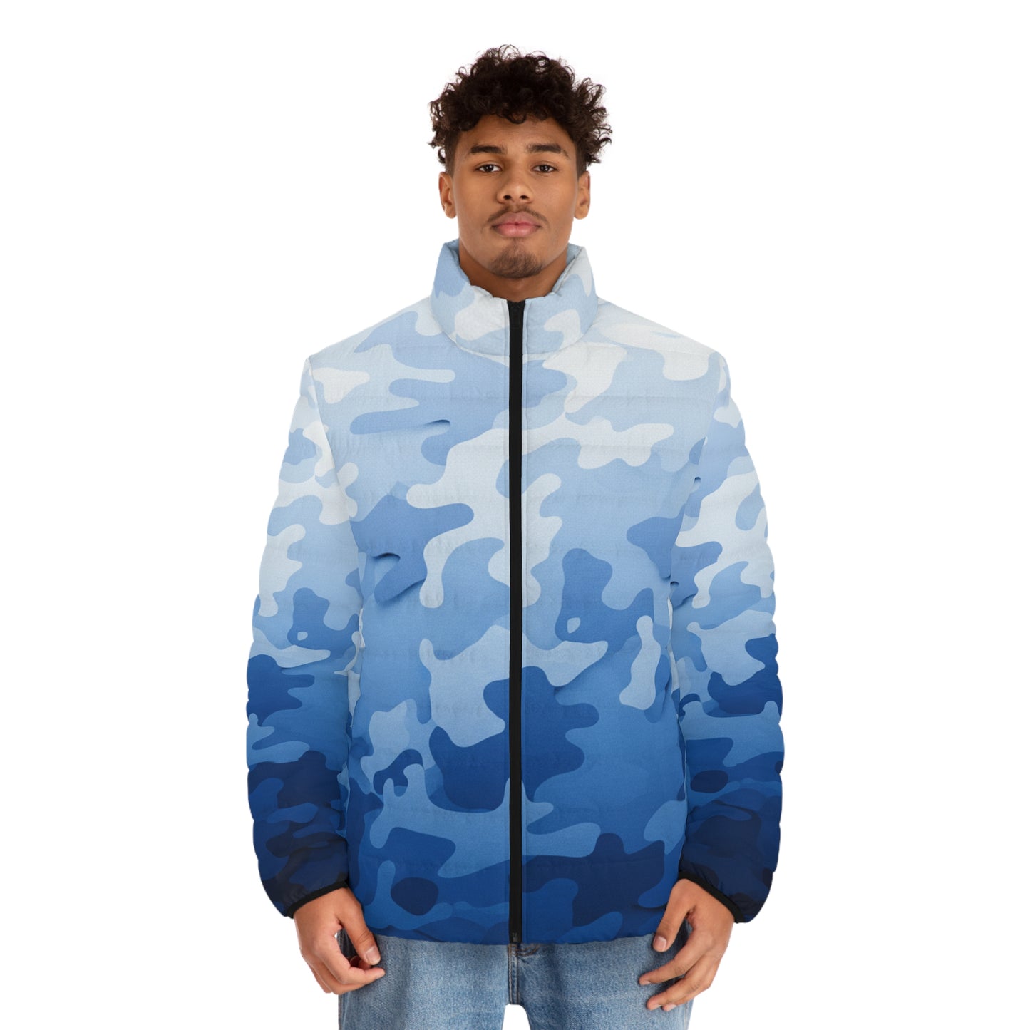 Blue Ombre Camo Puffer Jacket — Men's Lightweight Insulated Coat
