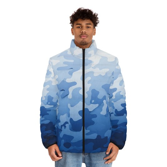 Blue Ombre Camo Puffer Jacket — Men's Lightweight Insulated Coat