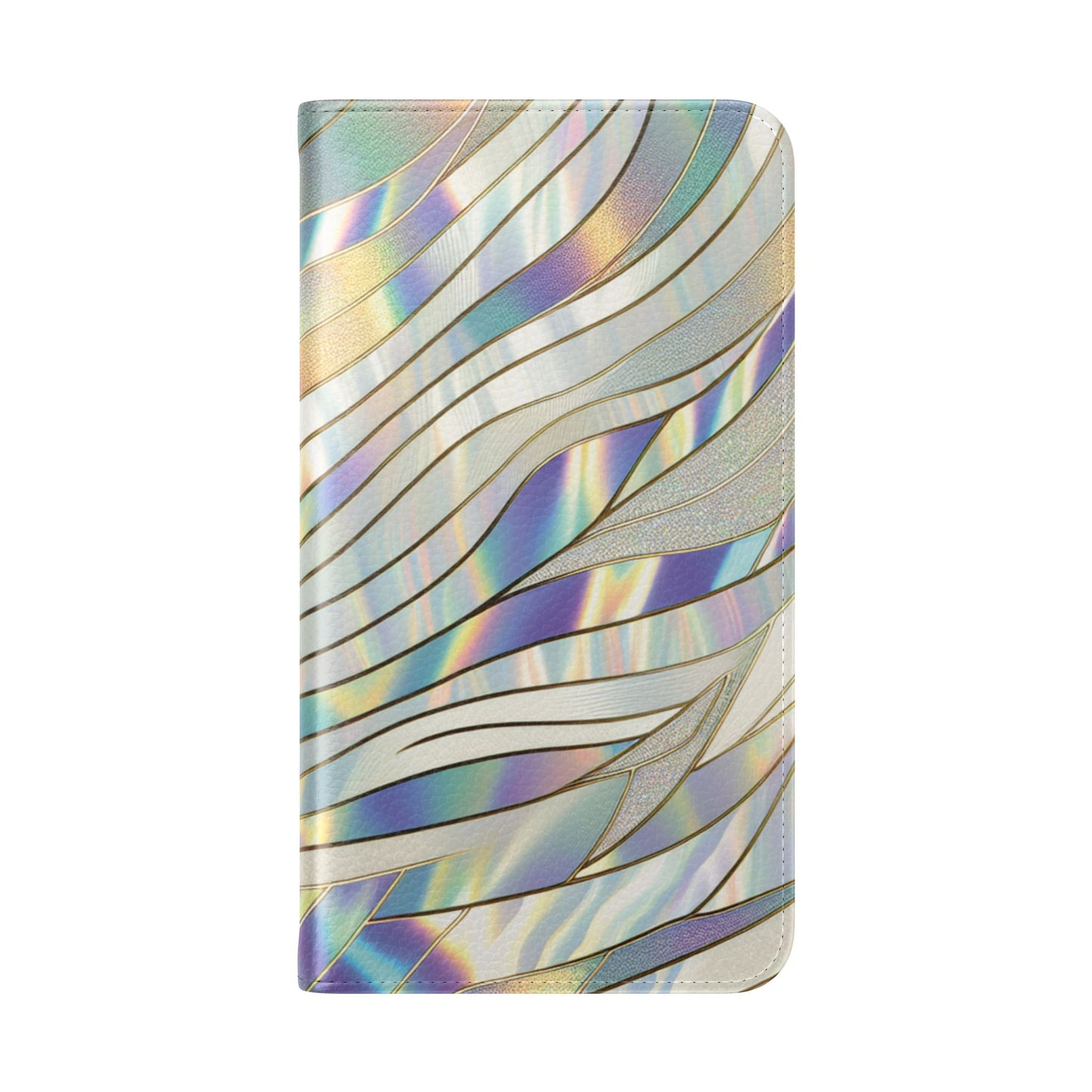 Holographic Wave Flip Phone Case — Iridescent Marble Wallet Cover