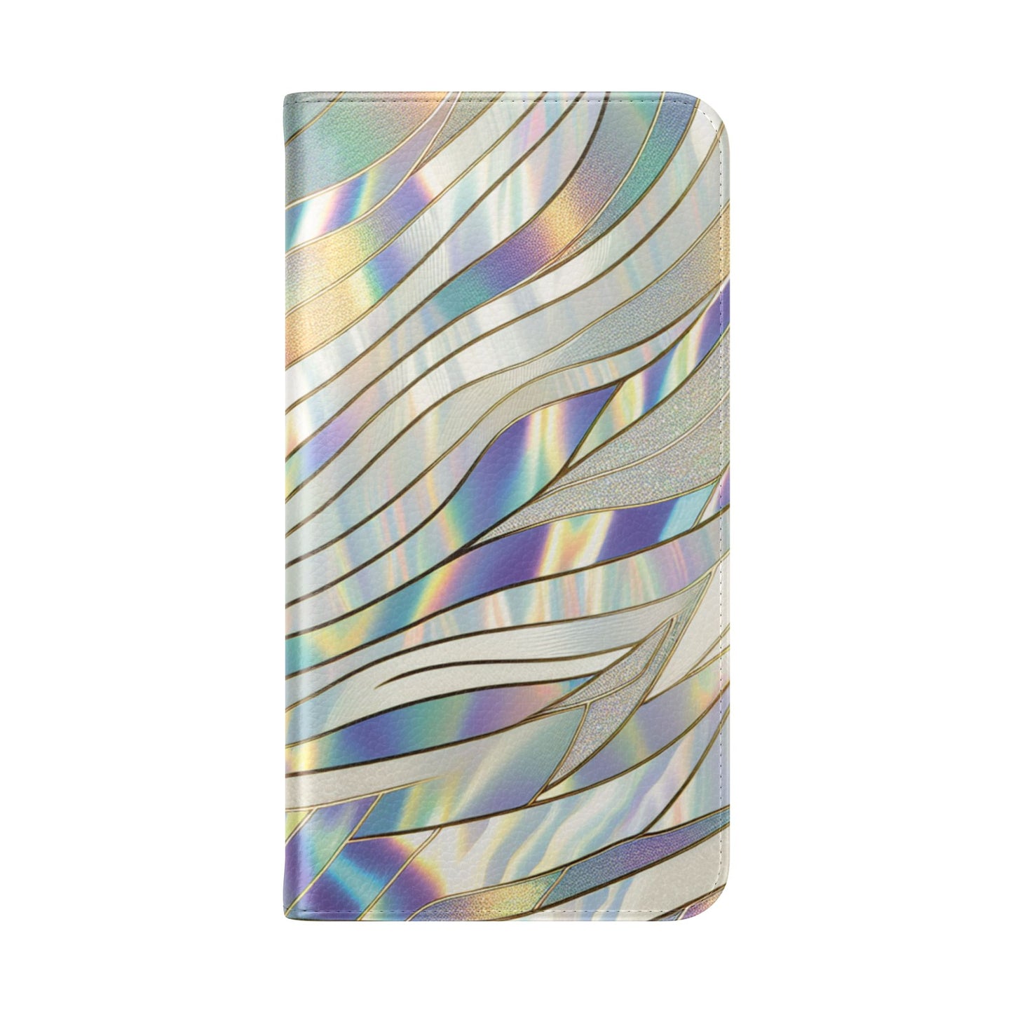 Holographic Wave Flip Phone Case — Iridescent Marble Wallet Cover