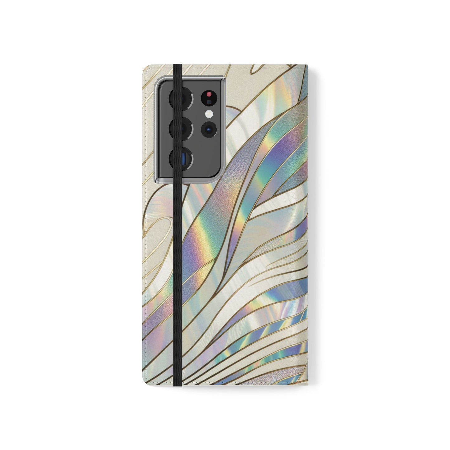 Holographic Wave Flip Phone Case — Iridescent Marble Wallet Cover