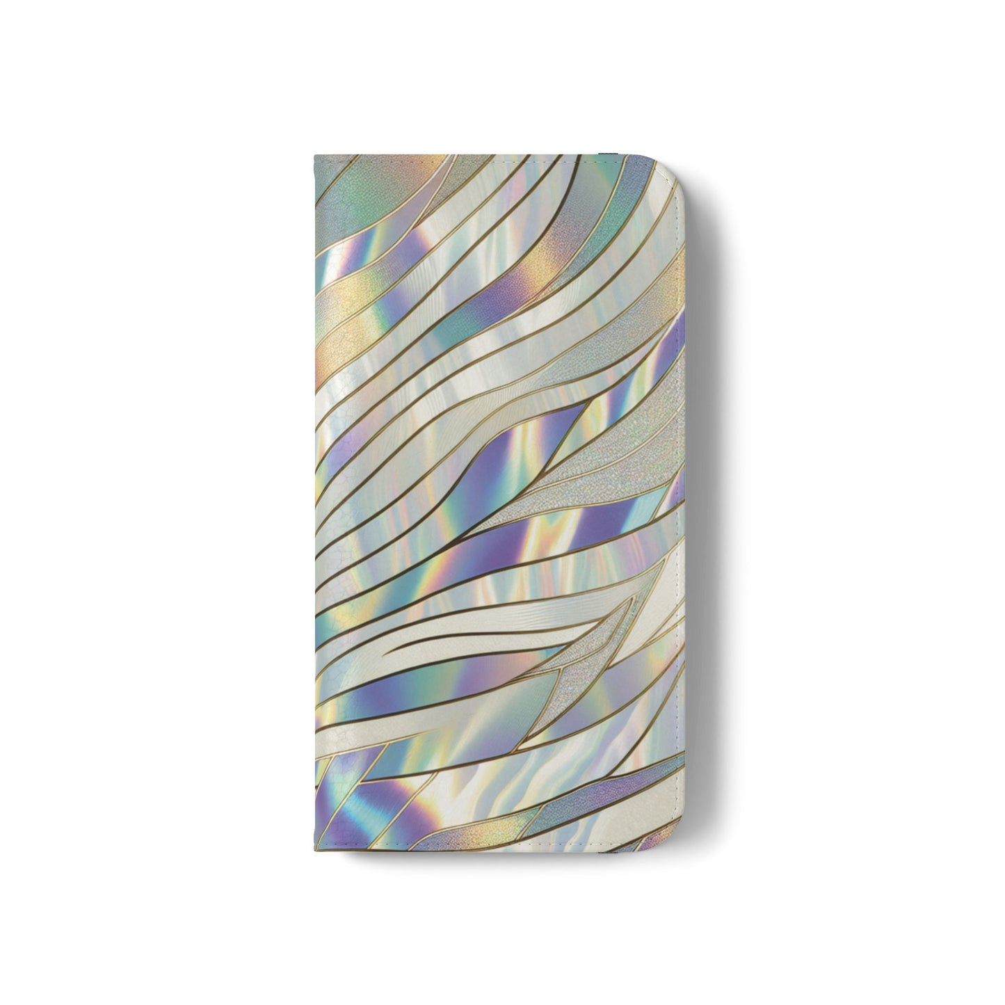 Holographic Wave Flip Phone Case — Iridescent Marble Wallet Cover