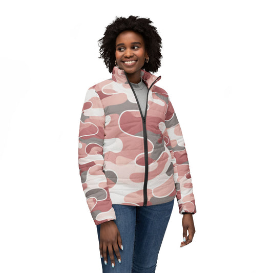Pink Camo Women’s Puffer Jacket — Cozy Urban Camouflage Winter Coat