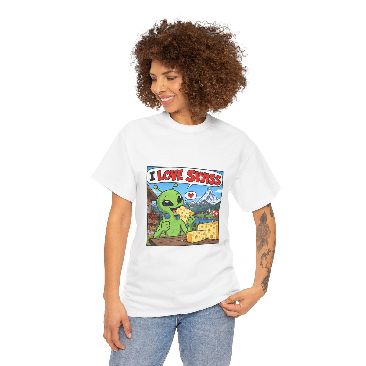 I Love Swiss Alien T-Shirt – lustiges Schweiz-Shirt mit Alien