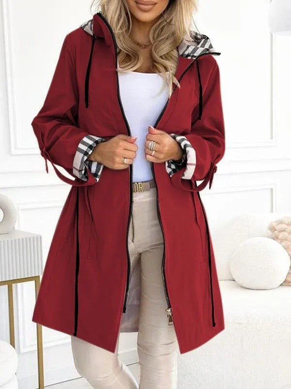 Karierter Trenchcoat mit Kapuze