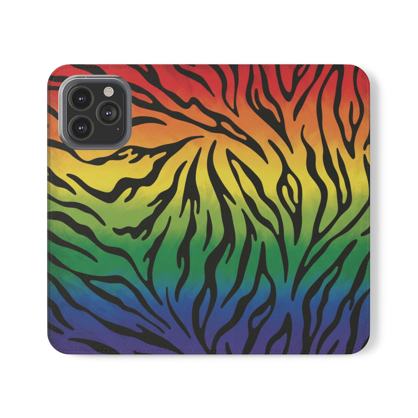 Rainbow Zebra Flip Phone Case – Colorful Pride Wallet Cover