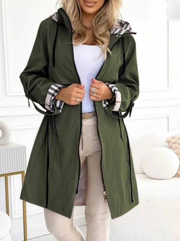 Karierter Trenchcoat mit Kapuze