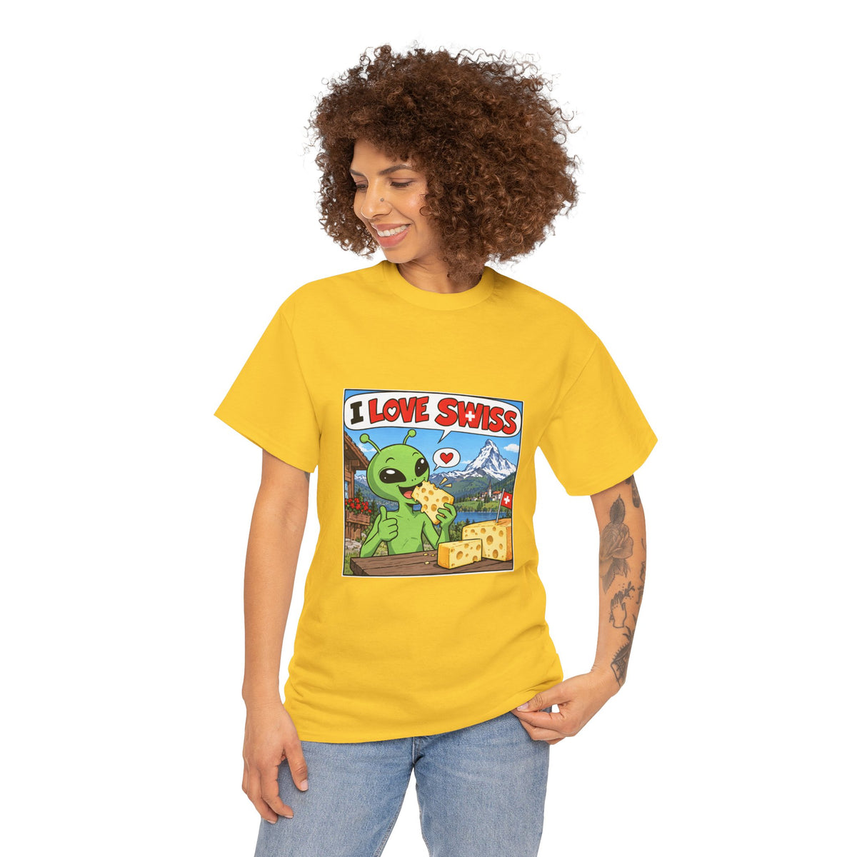 I Love Swiss Alien T-Shirt – lustiges Schweiz-Shirt mit Alien