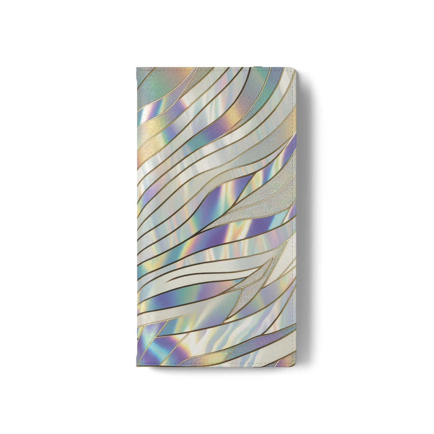 Holographic Wave Flip Phone Case — Iridescent Marble Wallet Cover