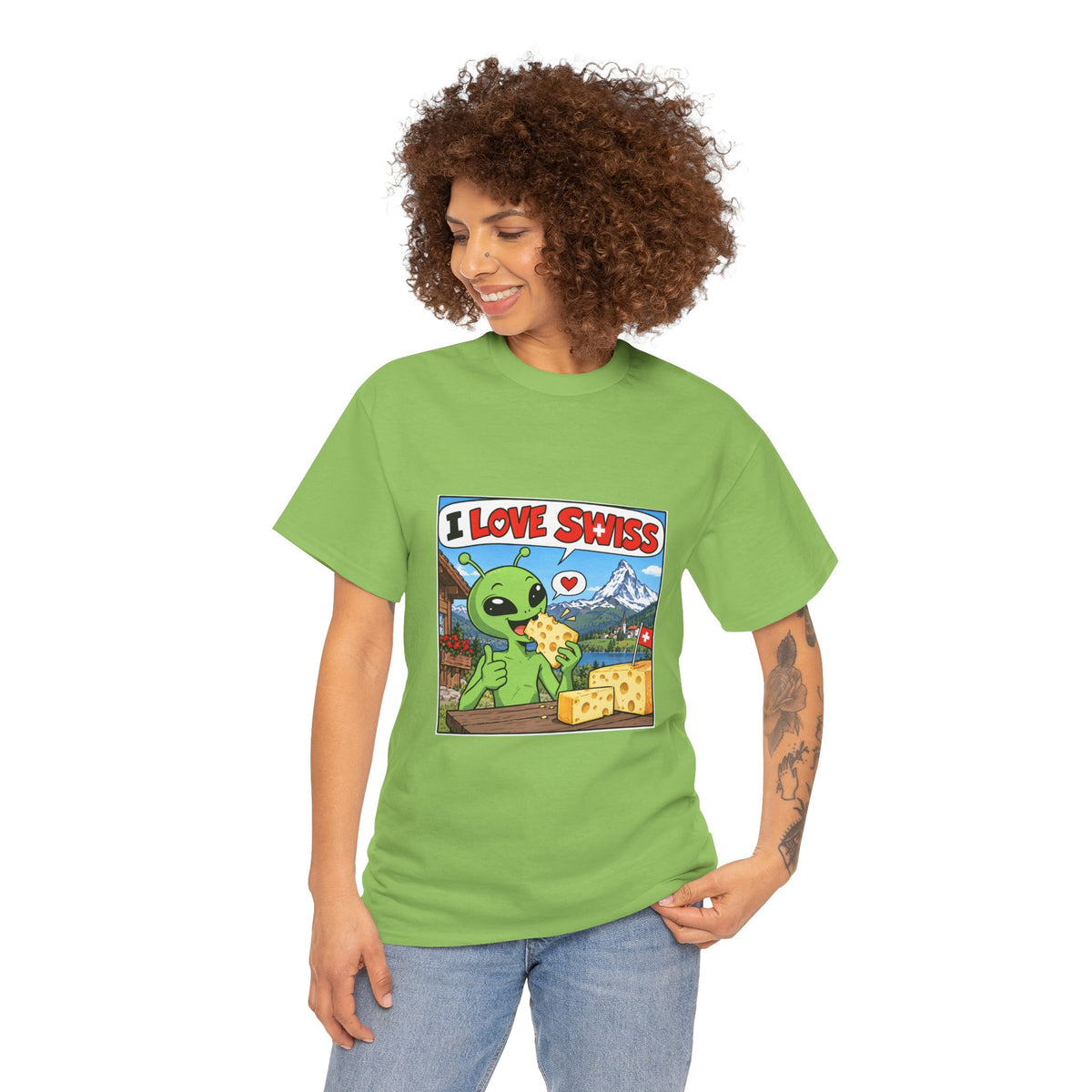 I Love Swiss Alien T-Shirt – lustiges Schweiz-Shirt mit Alien