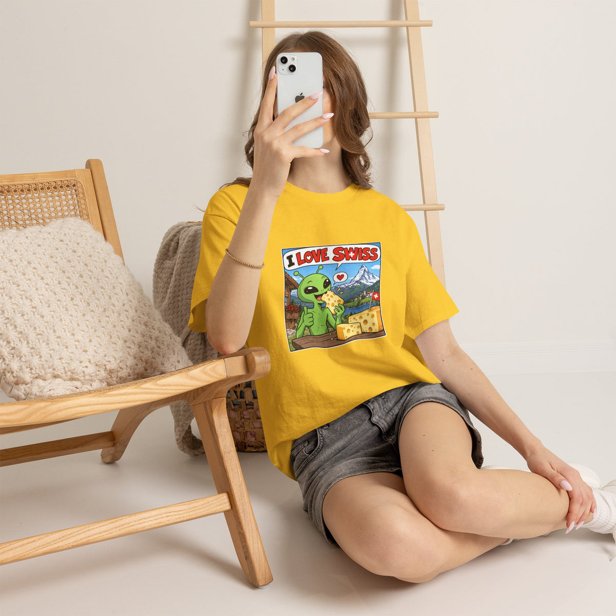I Love Swiss Alien T-Shirt – lustiges Schweiz-Shirt mit Alien