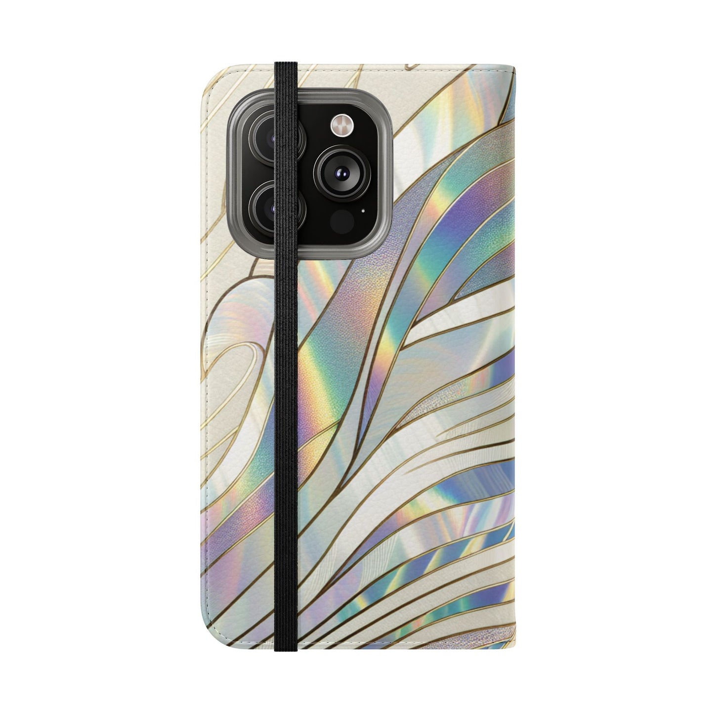 Holographic Wave Flip Phone Case — Iridescent Marble Wallet Cover