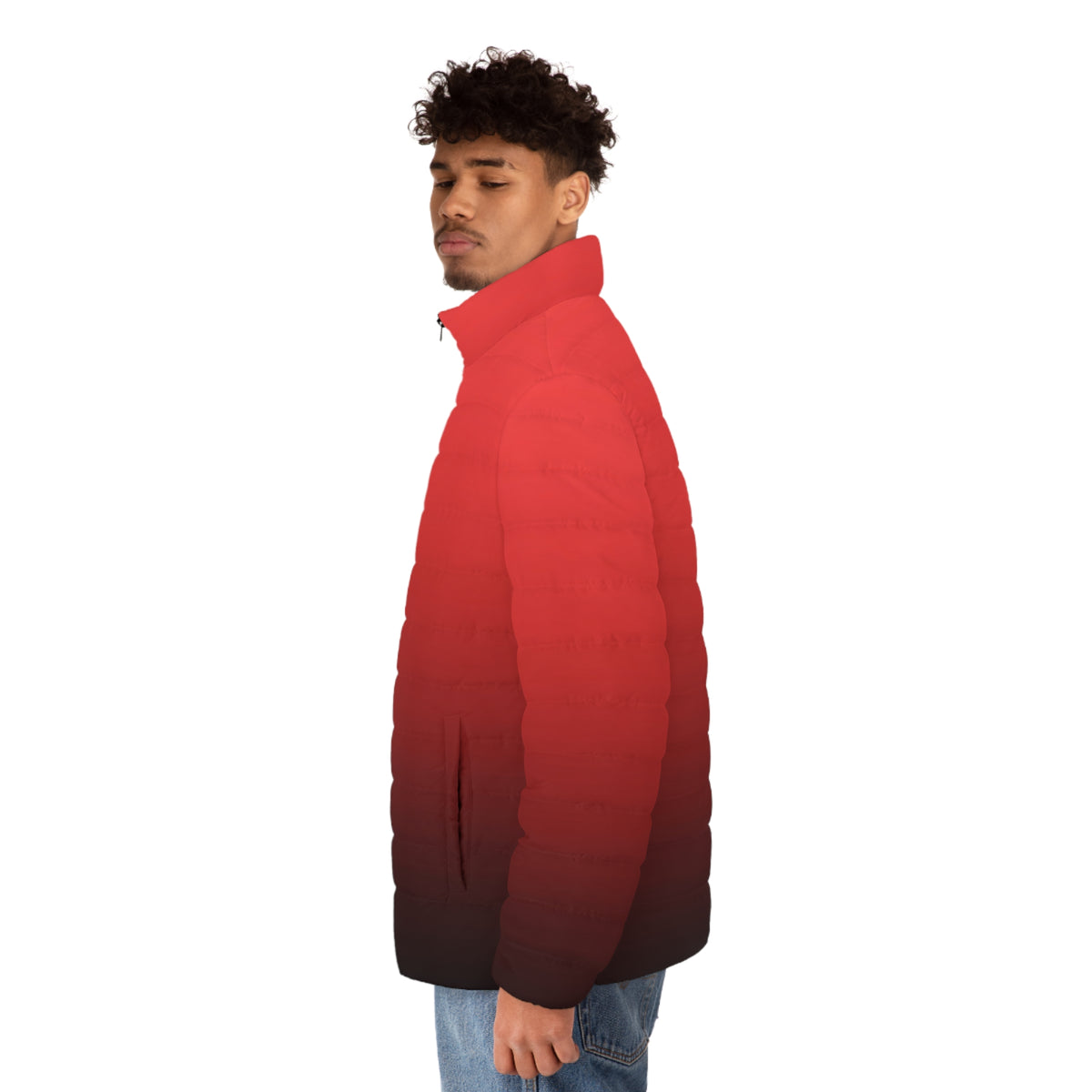 LONA BOUTIQUE Red-to-Black Gradient Puffer Jacket