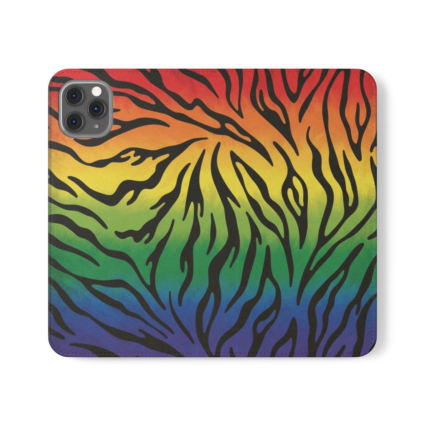 Rainbow Zebra Flip Phone Case – Colorful Pride Wallet Cover