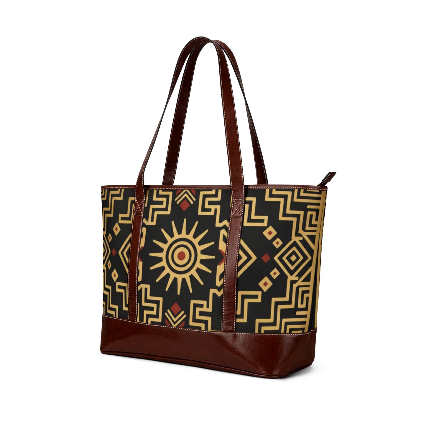 Tribal Sun Pattern Tote Bag — Boho Geometric Handbag for Everyday & Travel