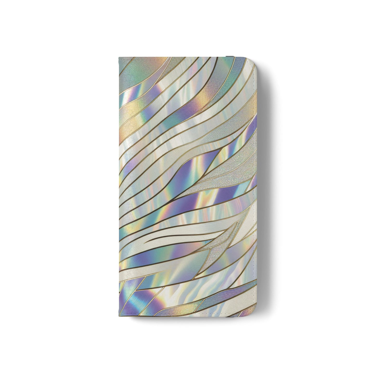 Holographic Wave Flip Phone Case — Iridescent Marble Wallet Cover