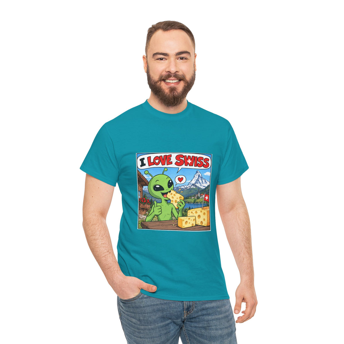 I Love Swiss Alien T-Shirt – lustiges Schweiz-Shirt mit Alien