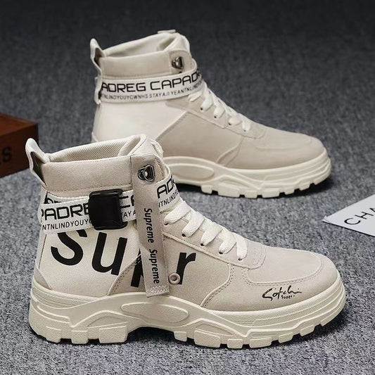 Martin boots, British style casual men's new autumn versatile round toe frosted high cut work boots, men's shoes boots