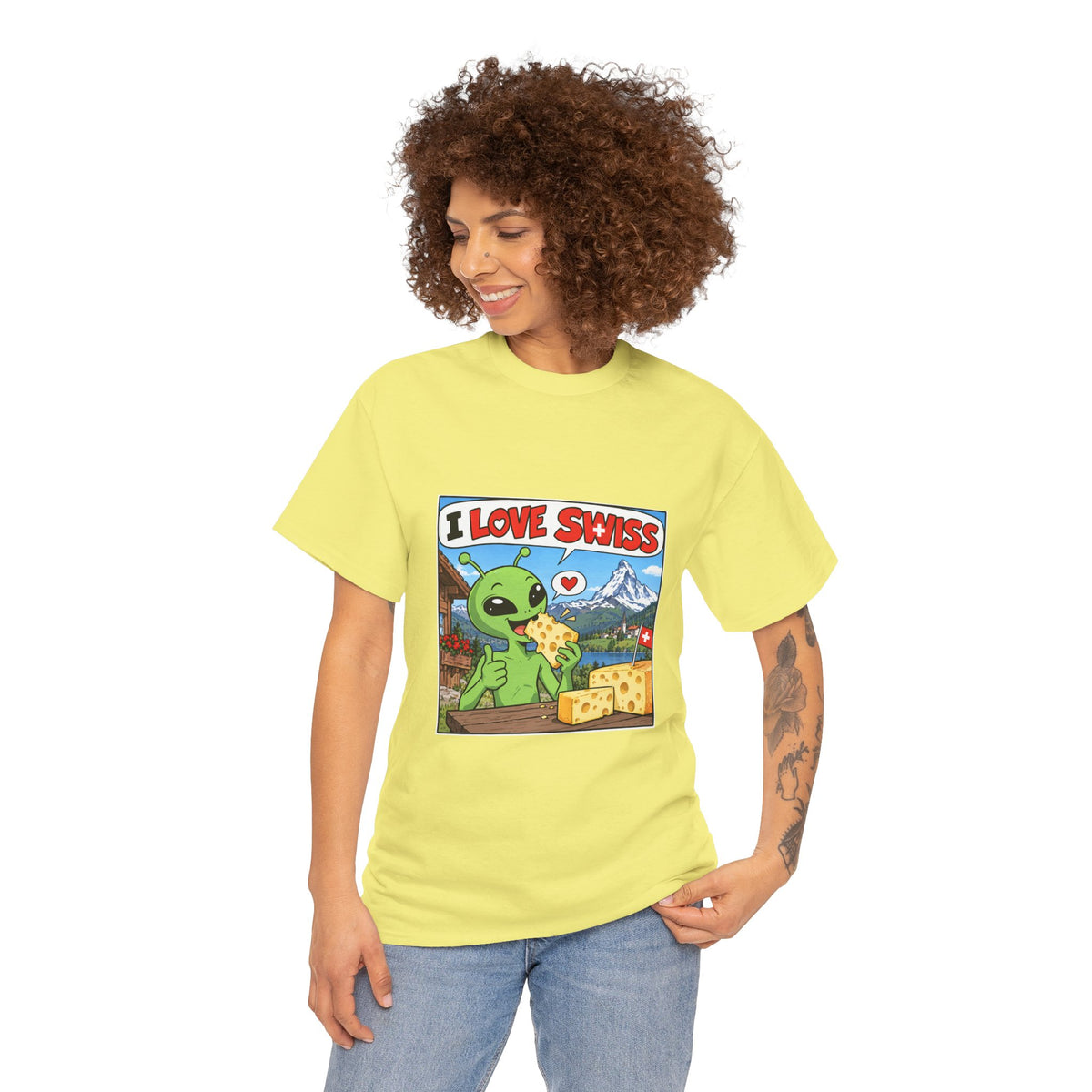 I Love Swiss Alien T-Shirt – lustiges Schweiz-Shirt mit Alien