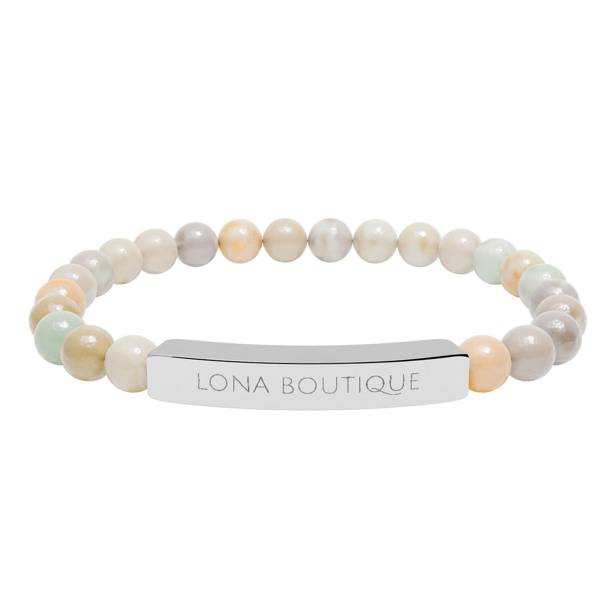 Natural Stone Stretch Bar Bracelet – Personalized Engraved Gift