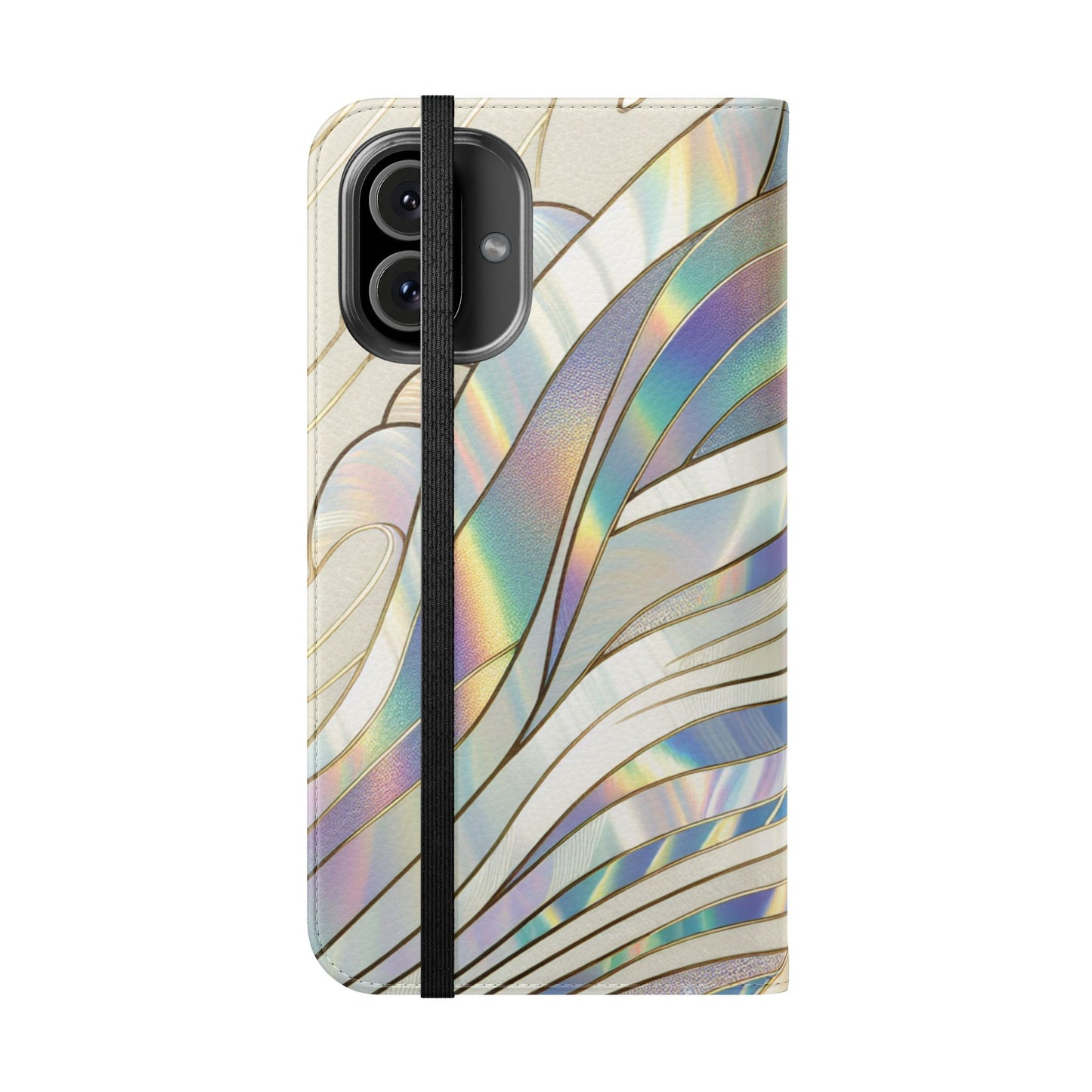 Holographic Wave Flip Phone Case — Iridescent Marble Wallet Cover