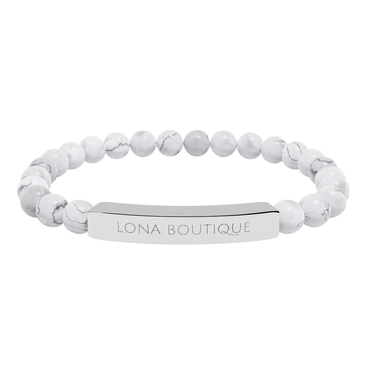 Natural Stone Stretch Bar Bracelet – Personalized Engraved Gift