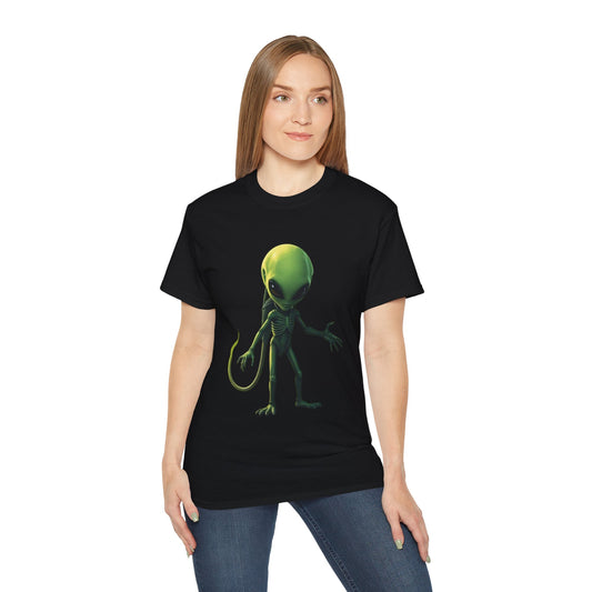 Alien Creature Graphic Tee — Green Sci‑Fi Alien Illustration T-Shirt
