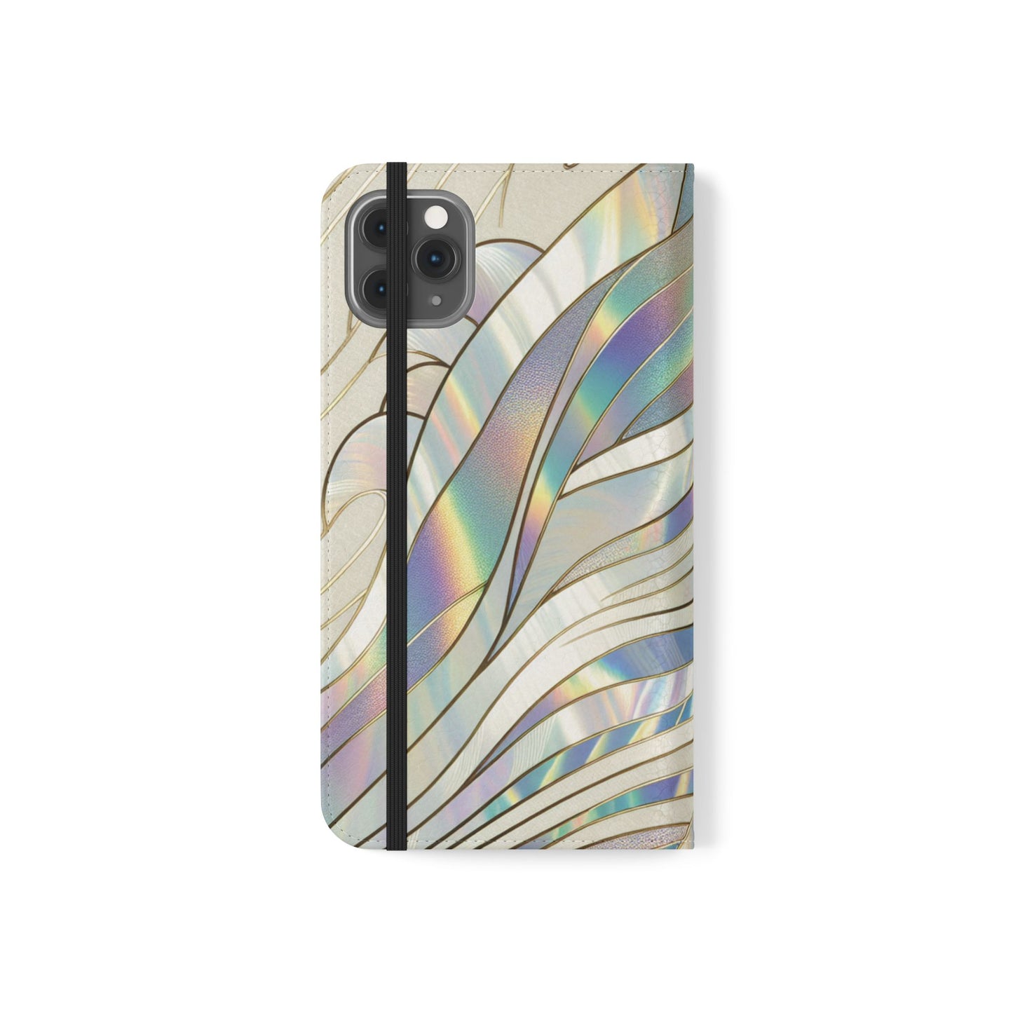Holographic Wave Flip Phone Case — Iridescent Marble Wallet Cover