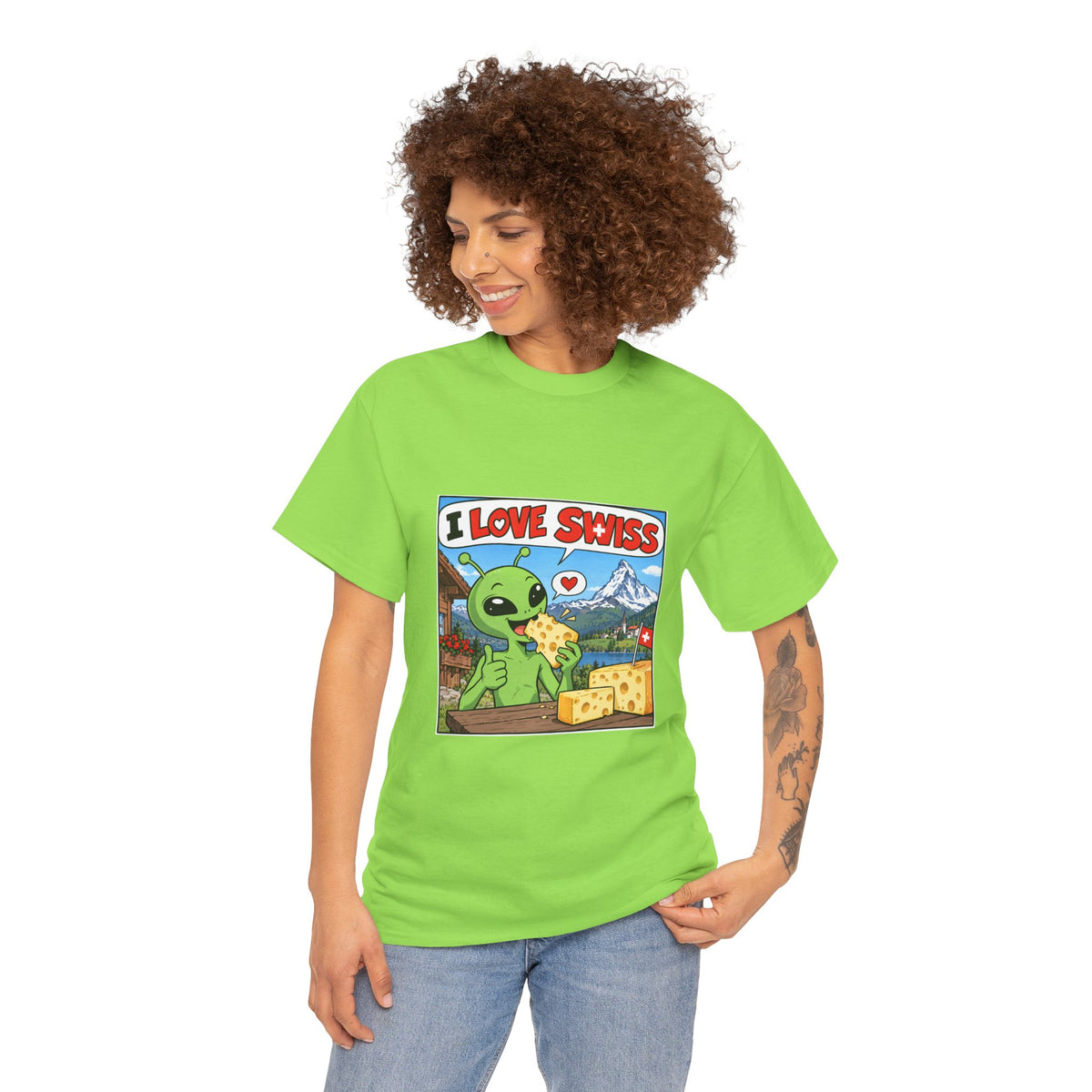 I Love Swiss Alien T-Shirt – lustiges Schweiz-Shirt mit Alien
