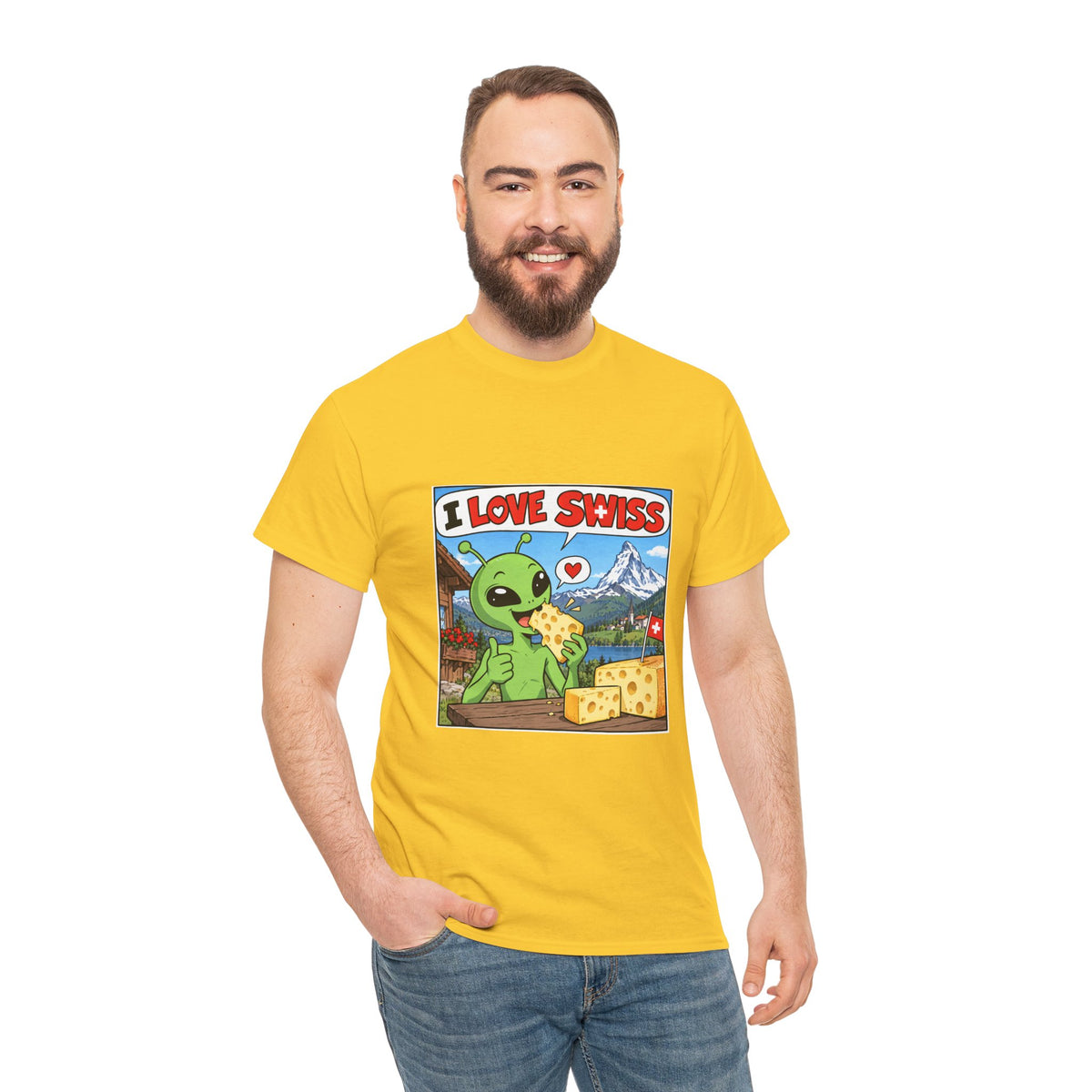 I Love Swiss Alien T-Shirt – lustiges Schweiz-Shirt mit Alien