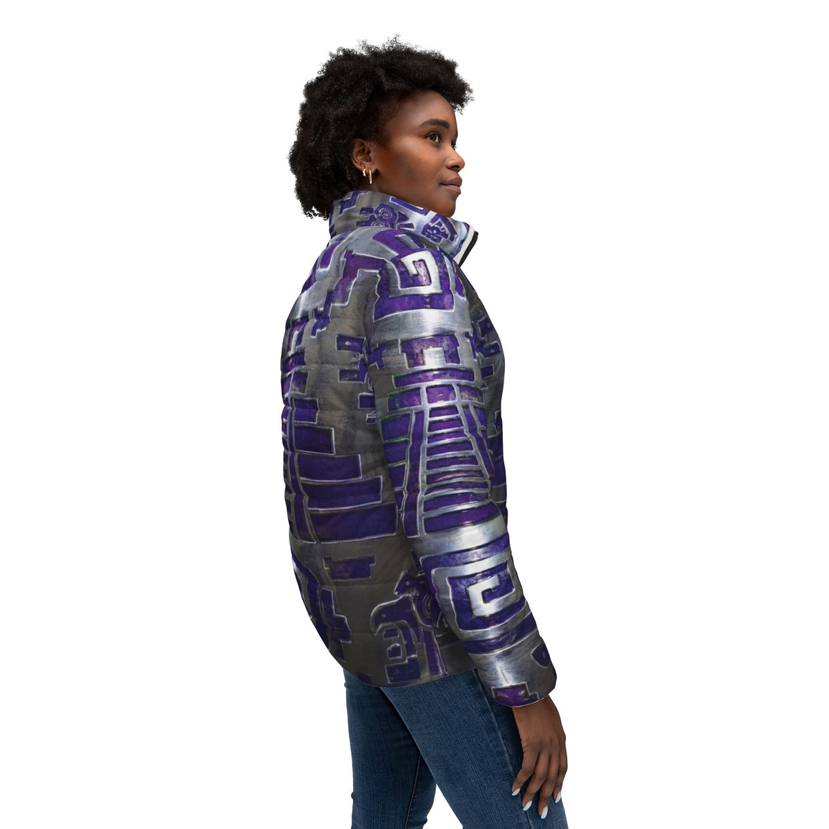 Damen-Steppjacke mit geometrischem Muster in Violett