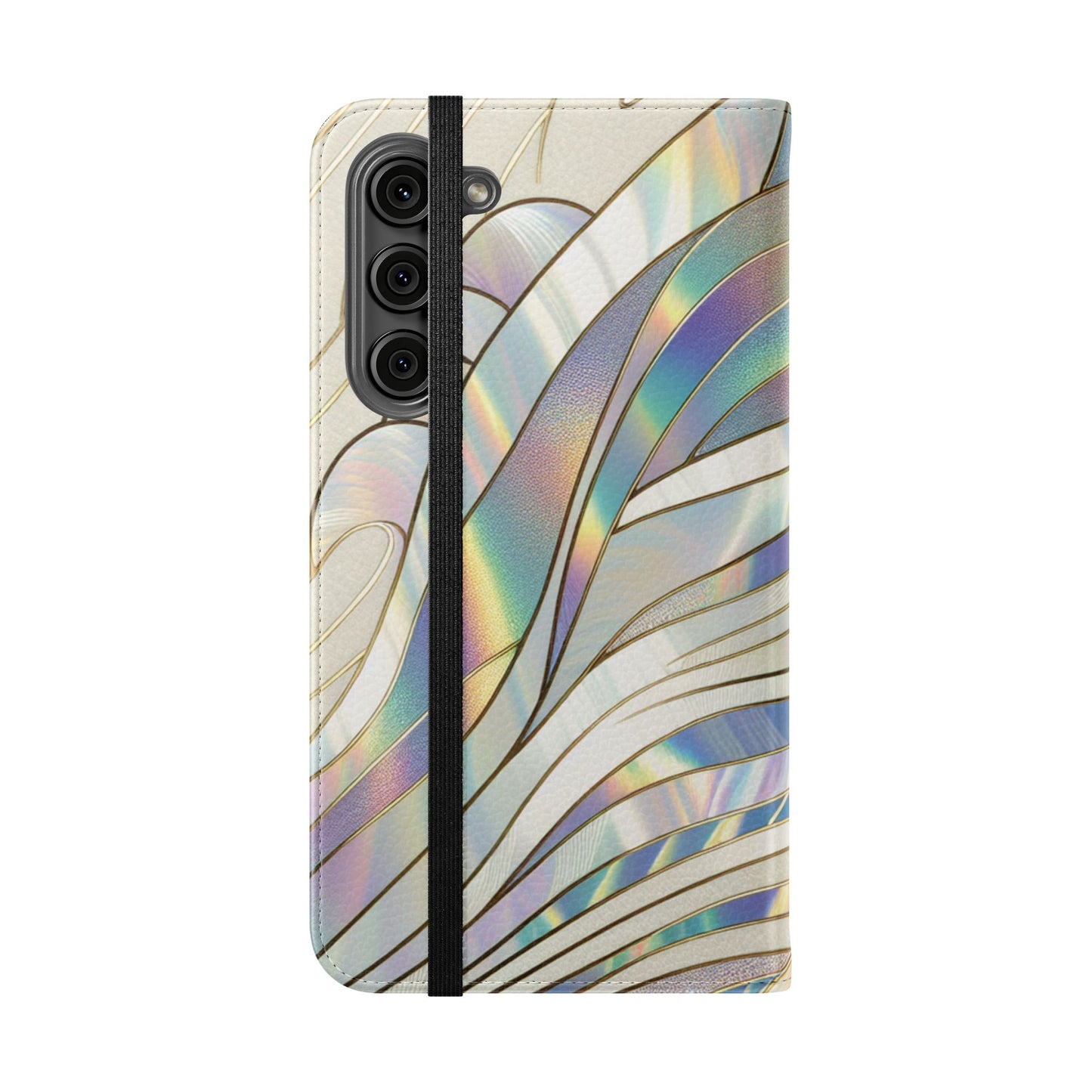 Holographic Wave Flip Phone Case — Iridescent Marble Wallet Cover