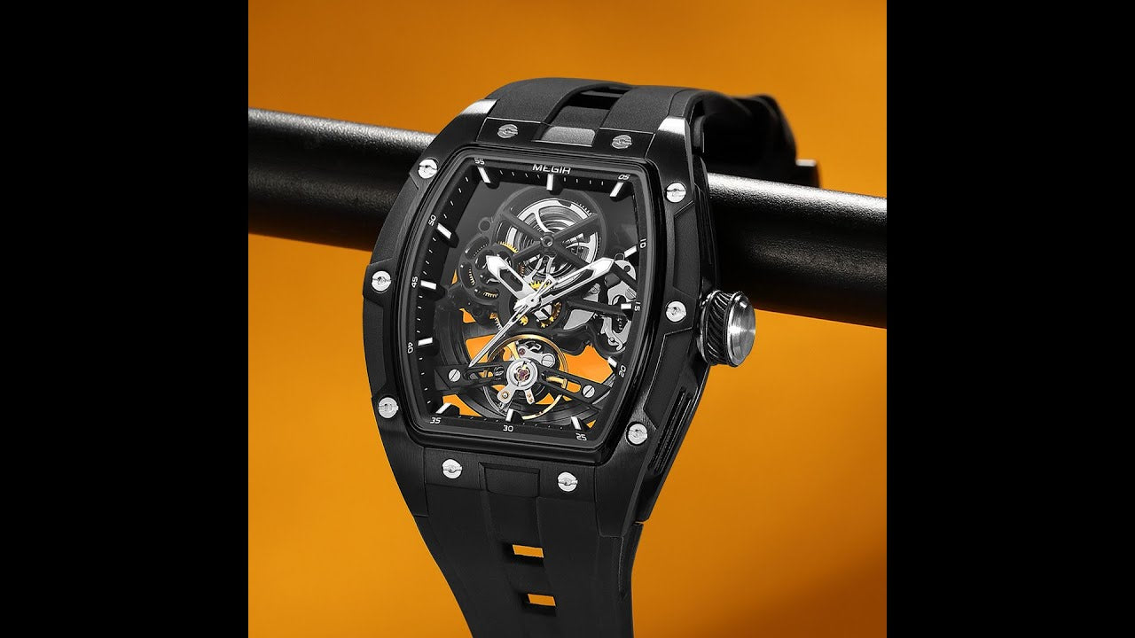 MEGIR Original Fashion Men Watches Automatic Mechanical Watch Steel Case Sport Skeleton Dial Wristwatch Waterproof Clock Reloj Hombre 2242
