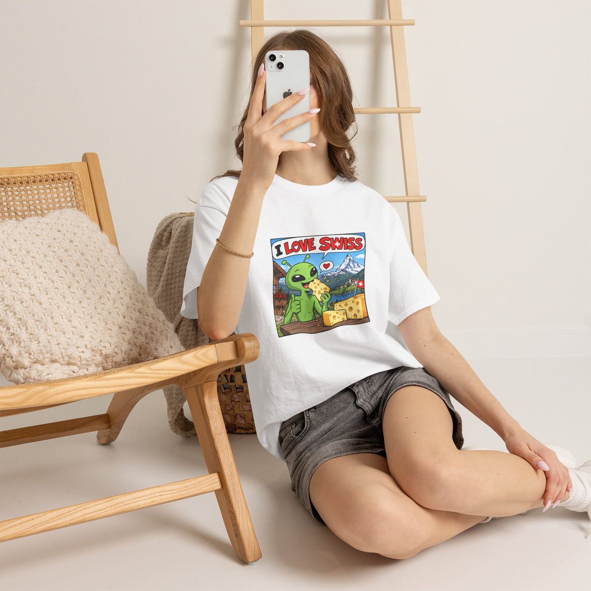 I Love Swiss Alien T-Shirt – lustiges Schweiz-Shirt mit Alien