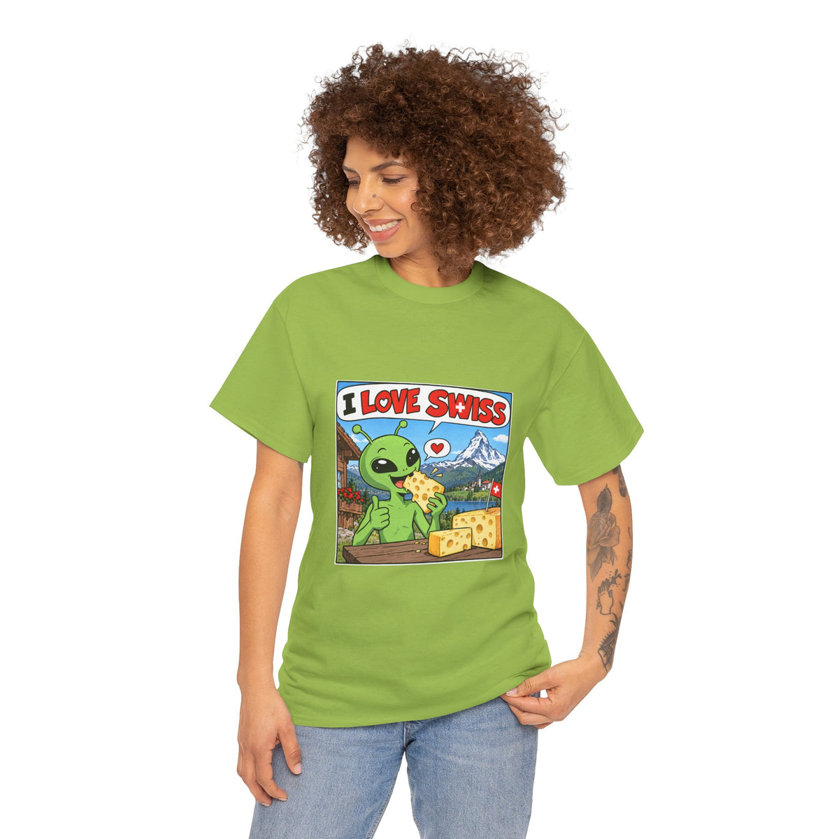 I Love Swiss Alien T-Shirt – lustiges Schweiz-Shirt mit Alien