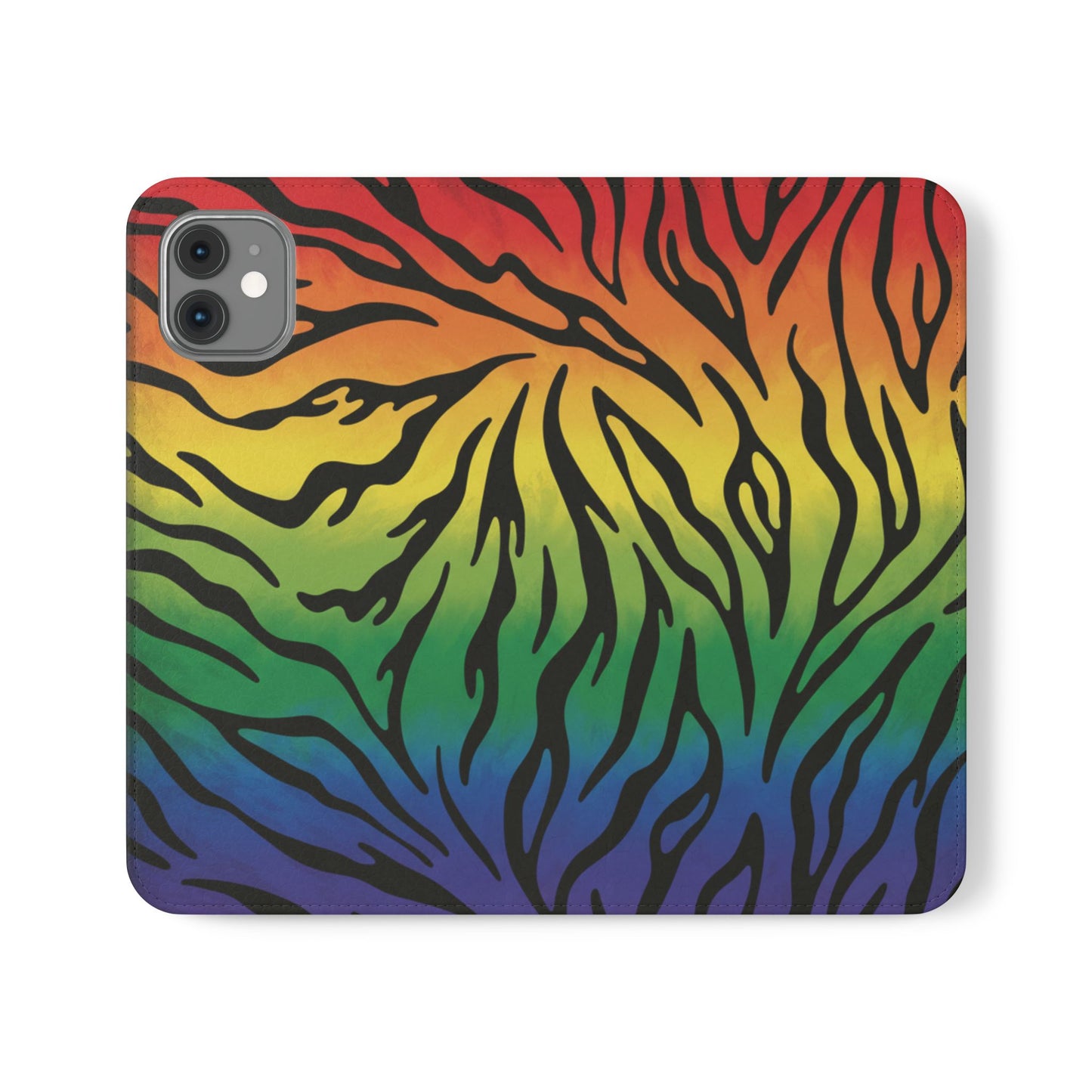Rainbow Zebra Flip Phone Case – Colorful Pride Wallet Cover