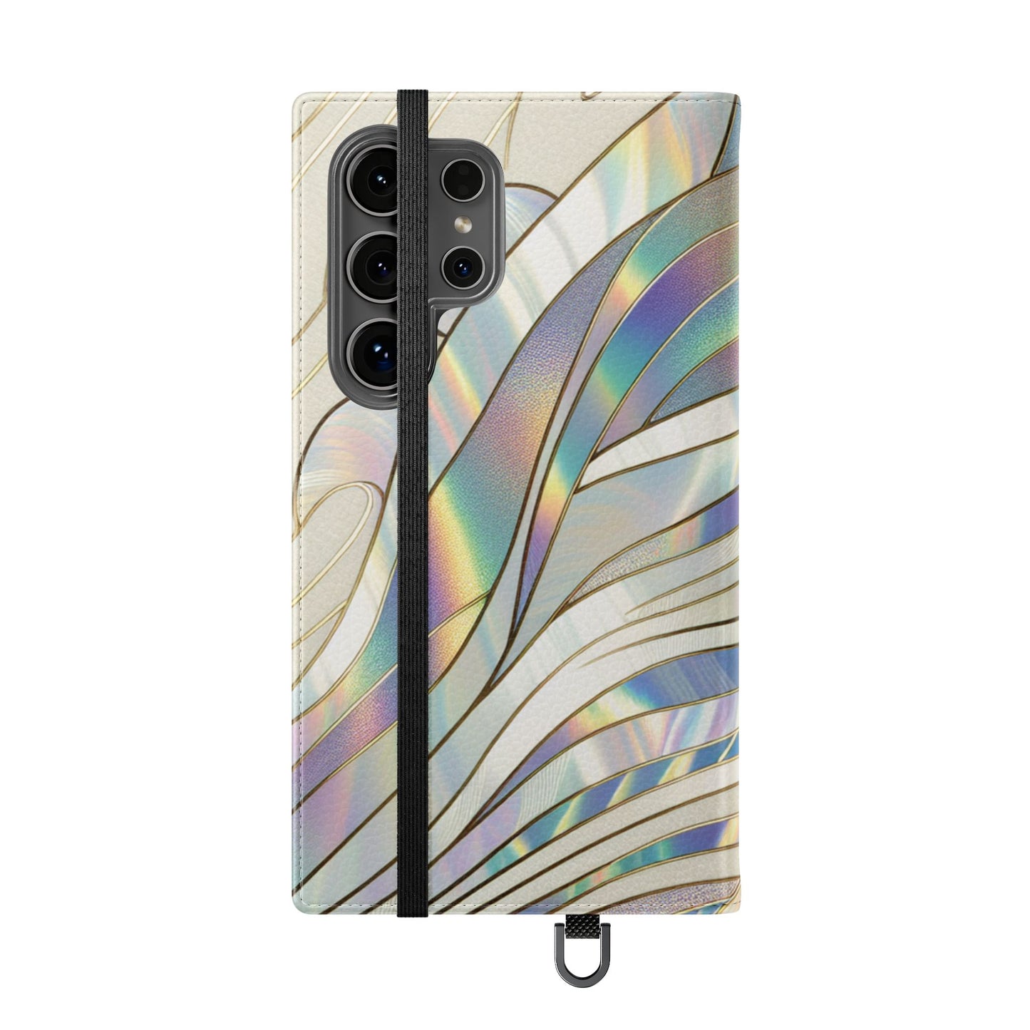 Holographic Wave Flip Phone Case — Iridescent Marble Wallet Cover