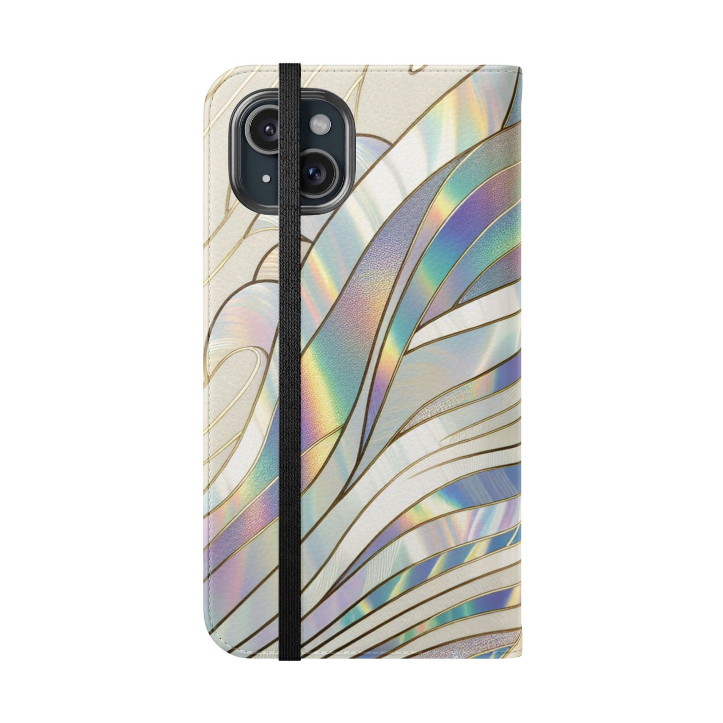 Holographic Wave Flip Phone Case — Iridescent Marble Wallet Cover