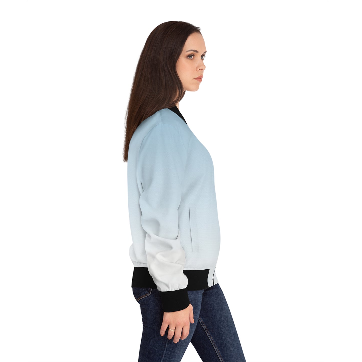 Pastel Blue Ombre Bomber Jacket — Women's Lightweight Gradient Jacket