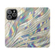 Holographic Wave Flip Phone Case — Iridescent Marble Wallet Cover