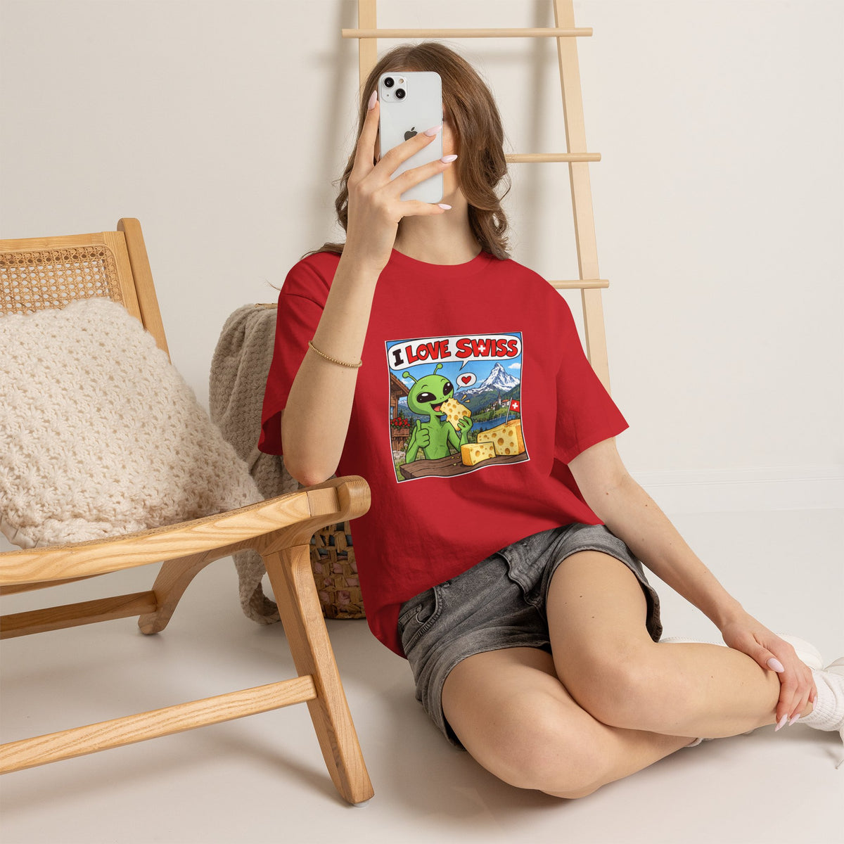 I Love Swiss Alien T-Shirt – lustiges Schweiz-Shirt mit Alien