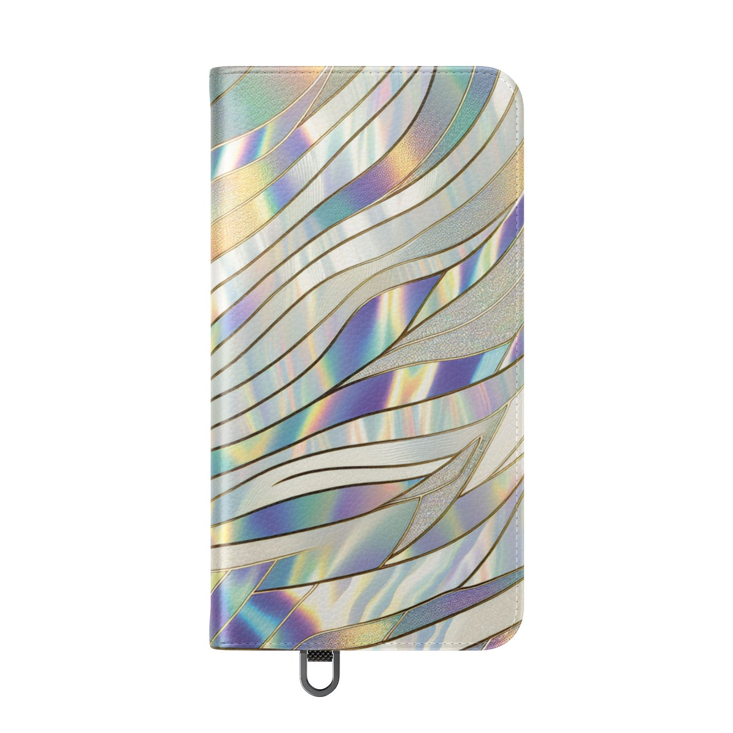 Holographic Wave Flip Phone Case — Iridescent Marble Wallet Cover